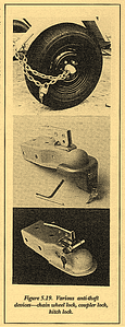 Figure 5.19. Various anti-theft devices-chain wheel lock, coupler lock, hitch lock.