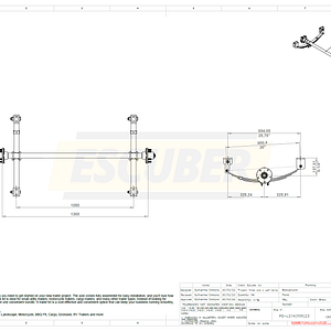 Trailer Axle with Leaf Spring 1300mm Long - 2,000 lbs / 900 kg