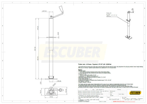 Trailer Jack - A-Frame - Topwind - 27-1/2" Lift - 2,000 lbs