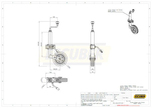 Jockey Wheel and Clamp 48MM 150KG - ALKO