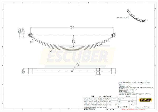 4-Leaf Double-Eye Spring for 2,000-lb Trailer Axles - 26" Long