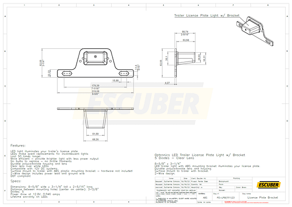 LED Trailer License Plate Light w/ Bracket 5 Diodes - Clear Lens