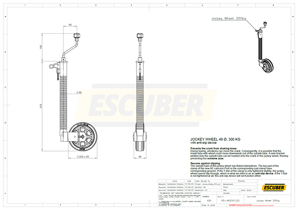 JOCKEY WHEEL 48 Ø, 300 KG with anti-slip device